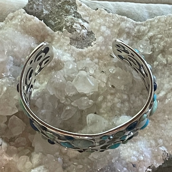 Vintage Sterling Silver Chunky Cuff Moon Cut Outs Various Stones - Picture 2 of 9